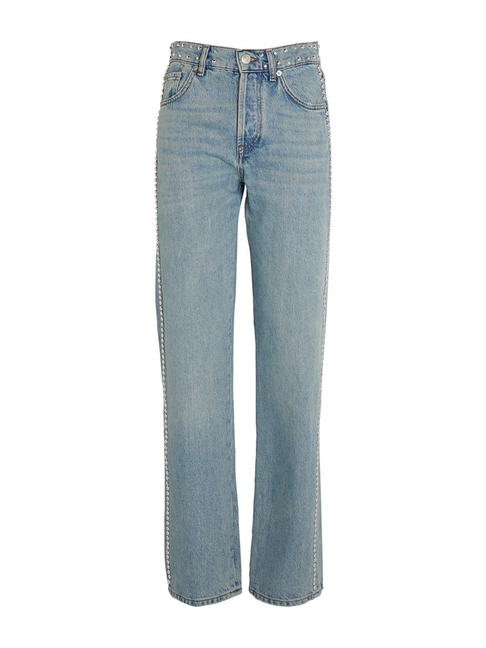 Maje Light Blue Stud-Trim Straight-Leg Jeans